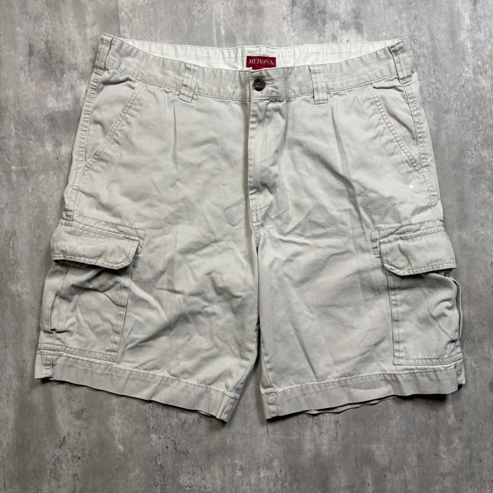 Merona Cargo Shorts Men Size 38 Cream Y2K Baggy Cotton Casual Summer